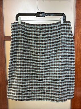 Frances Valentine Blue and Brown Tweed Pencil Skirt